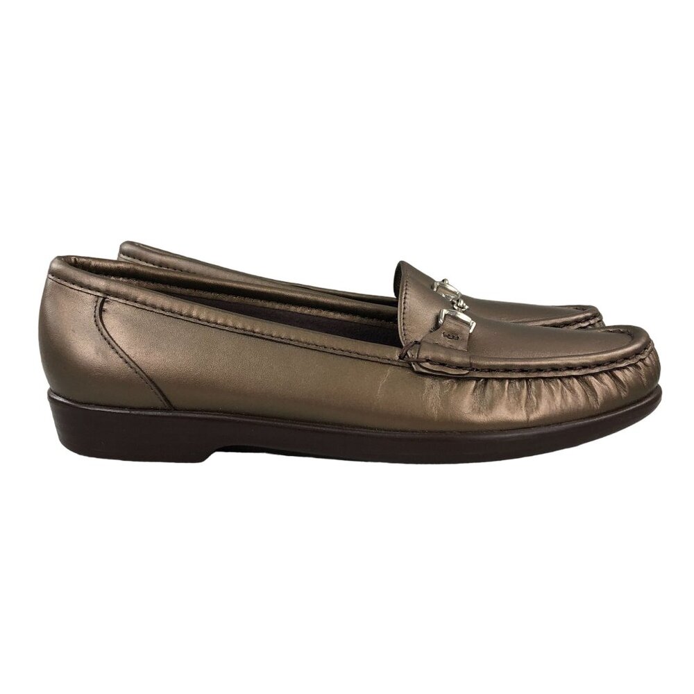 SAS Womens Size 7.5N Metro Bronze Leather Comfort Slip On Horsebit Loafers USA